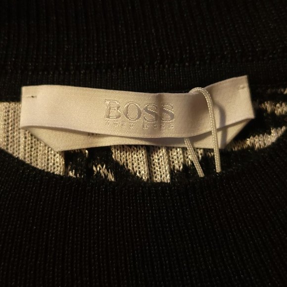 Hugo Boss Womens Blouse Black White Geometric‎ Sleeveless Mock Neck Italy S New - Picture 6 of 8